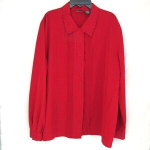 Laura Scott Women's Red Embroidered Hidden Buttons Long Sleeve Blouse Size 16